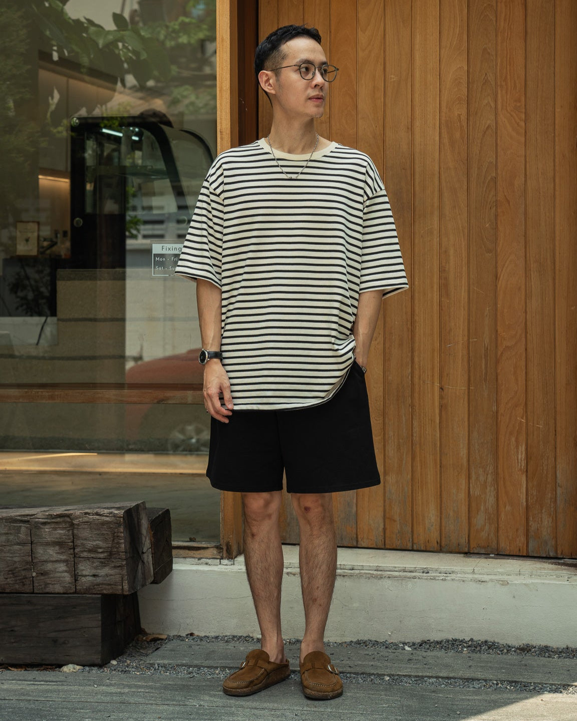 เสื้อยืดลายทางญี่ปุ่น ASANOHA - สีกรมท่า