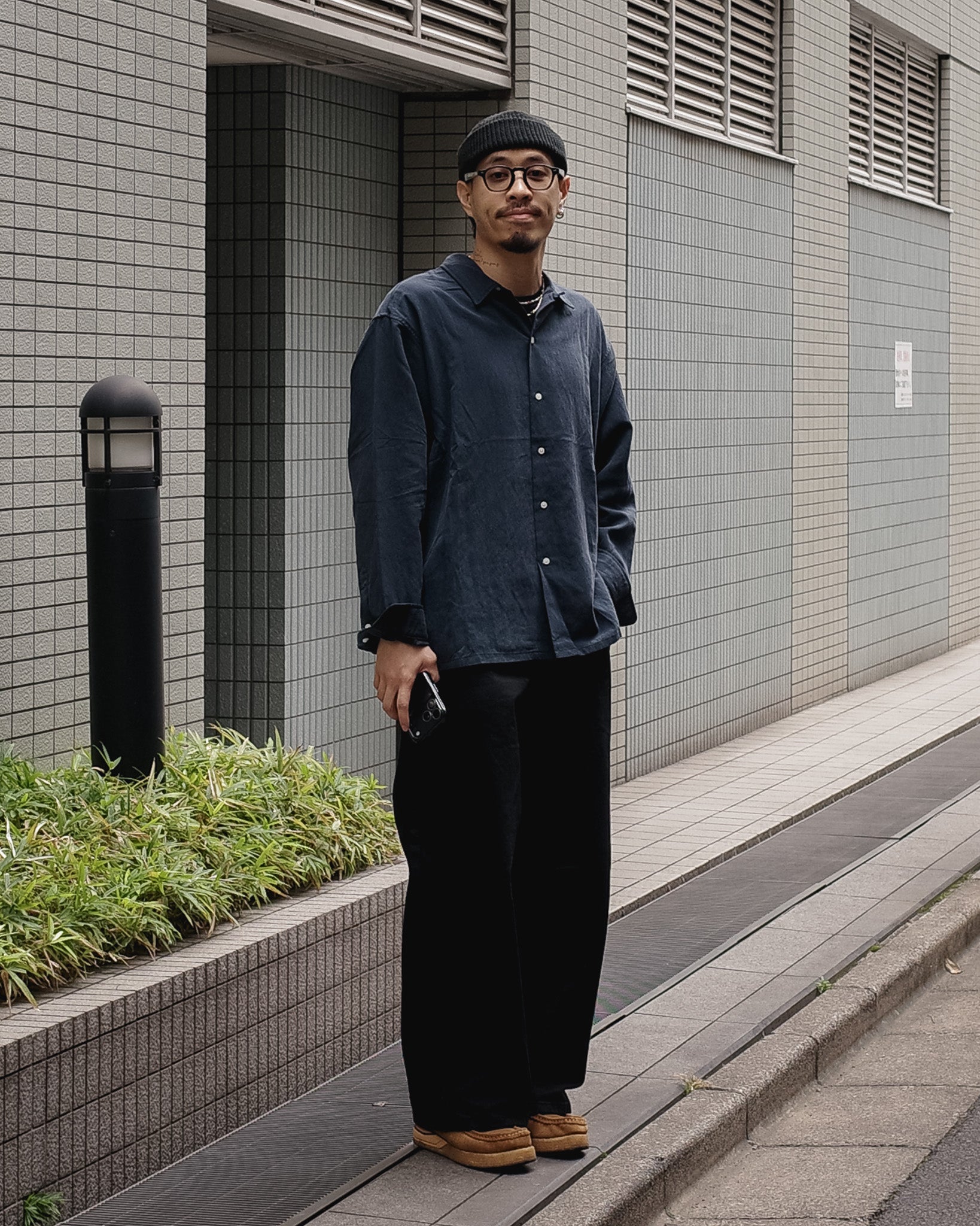 ASANOHA KINU SHIRT NAVY
